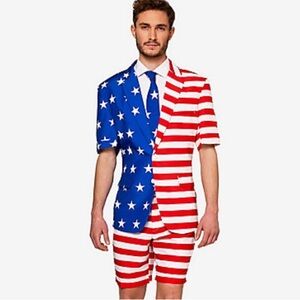 Suitmeister American flag 4th of July Patriotic short sleeve blazer